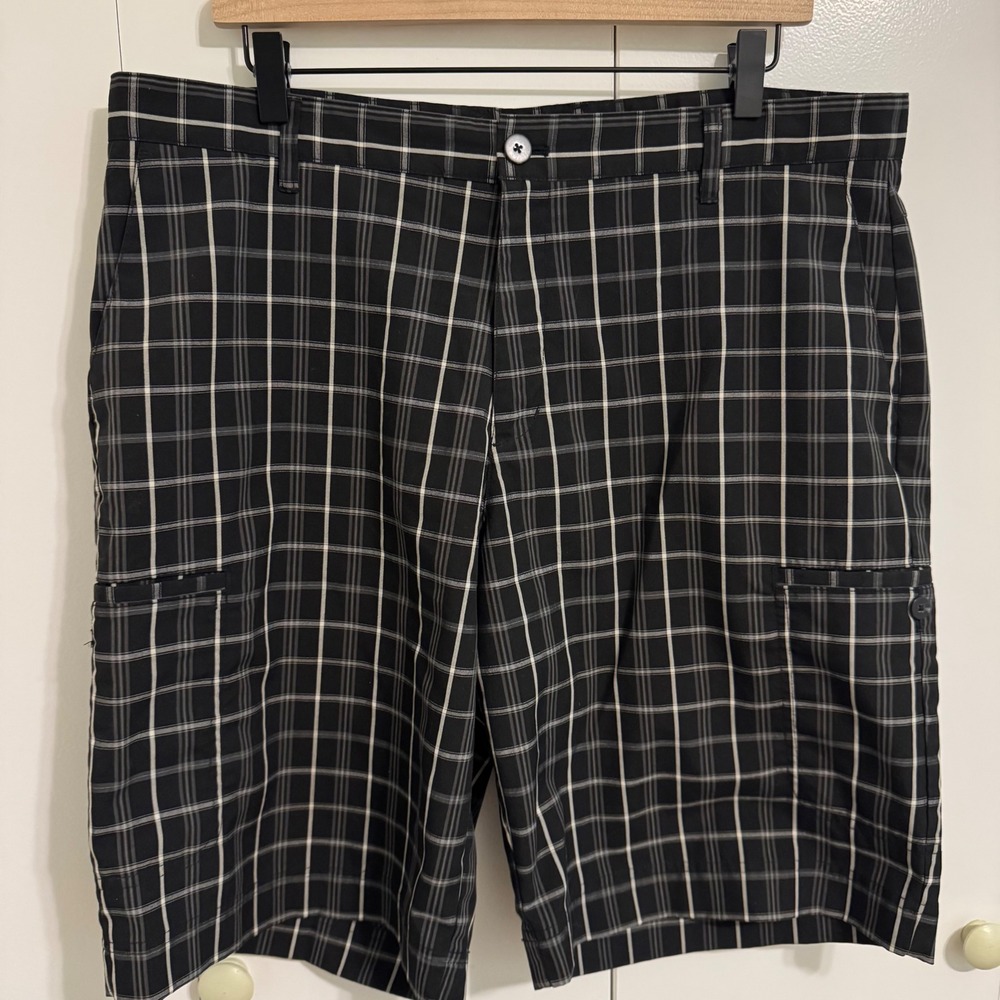 Adidas Golf Mens Plaid Shorts Black White Performance 36 P15612